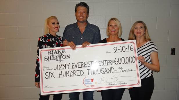 BLAKE SHELTON DONATES $600,000 TO THE JIMMY EVEREST CHILDREN'S HOSPITAL IN OKLAHOMA CITY ON OPENING WEEKEND OF HIS FALL TOUR PRESENTED BY GILDAN
